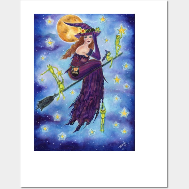 Halloween witch with frogs by Renee Lavoie Wall Art by ReneeLLavoie